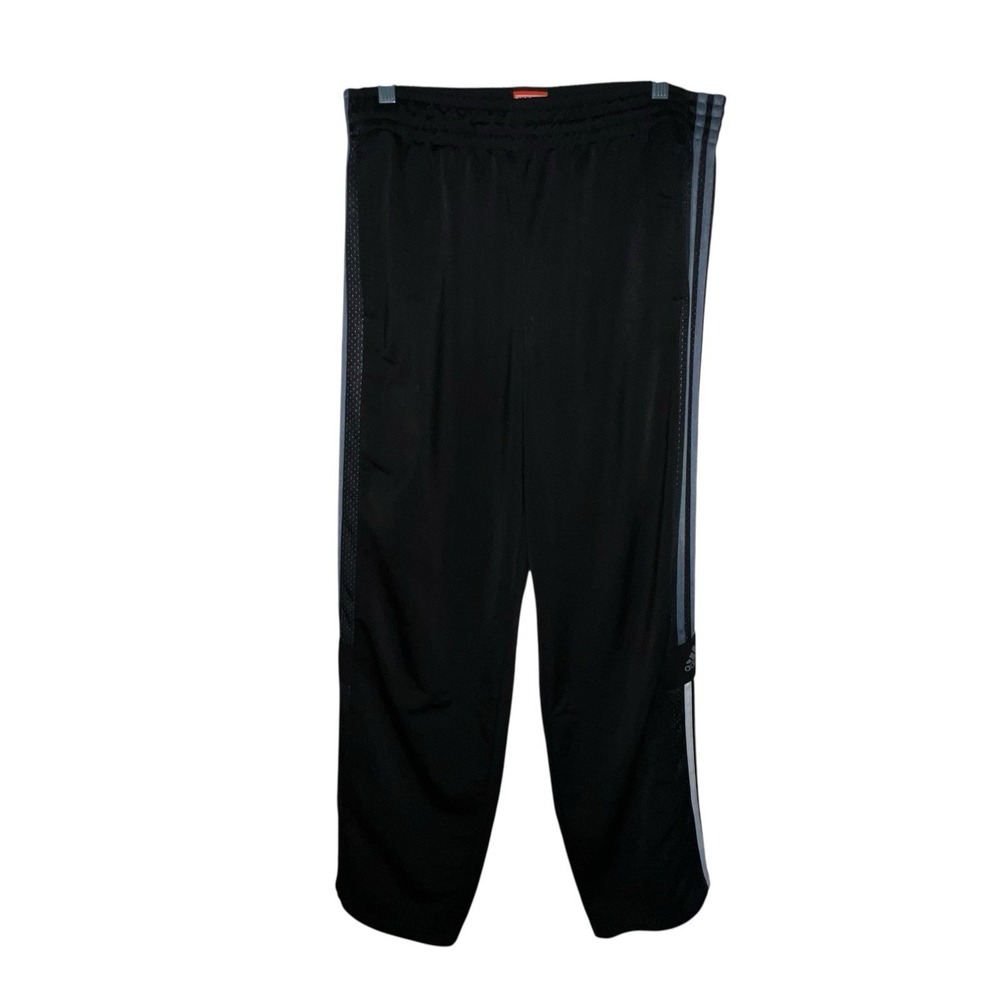 Y2k Adidas Shiny Track Pants Black With Gray Side‎ Stripes Mens Large Activewear
